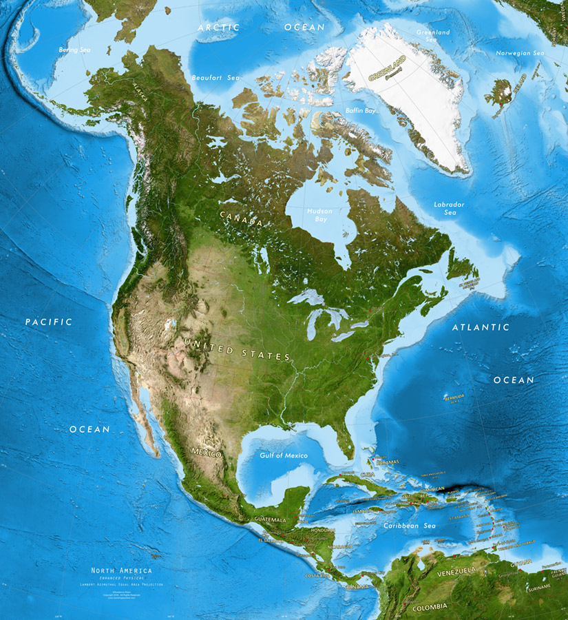North America Satellite Image Giclee Print Enhanced Physical