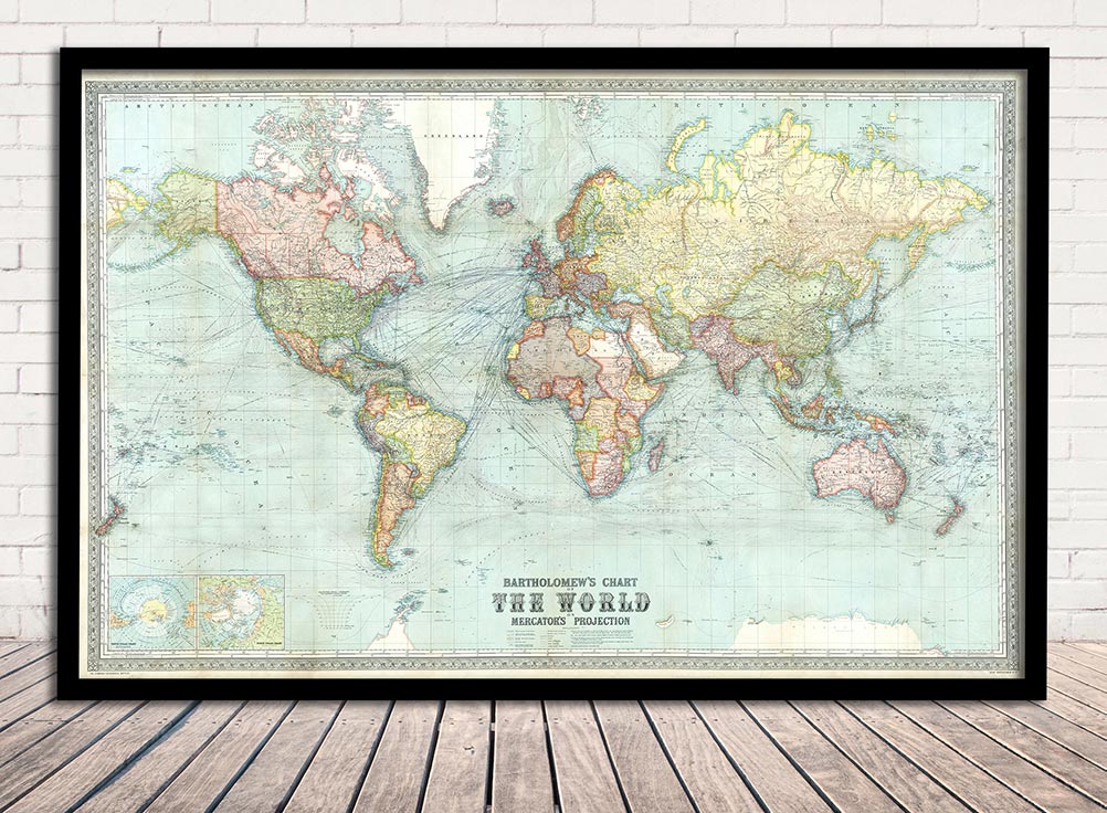 Vintage World Map - 1914 Bartholomew's