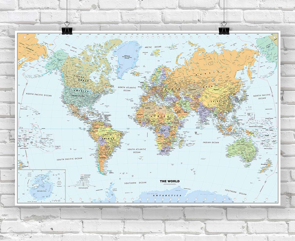 Classic world wall map by globe turner