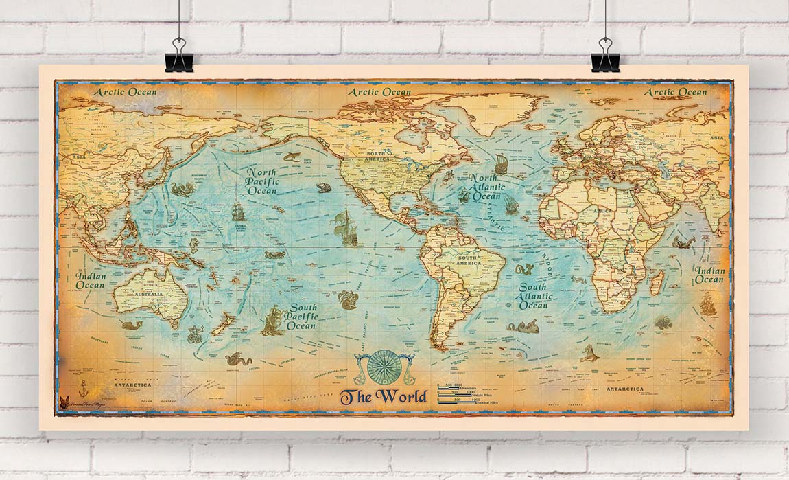 Antique Style World Wall Map by Compart Maps