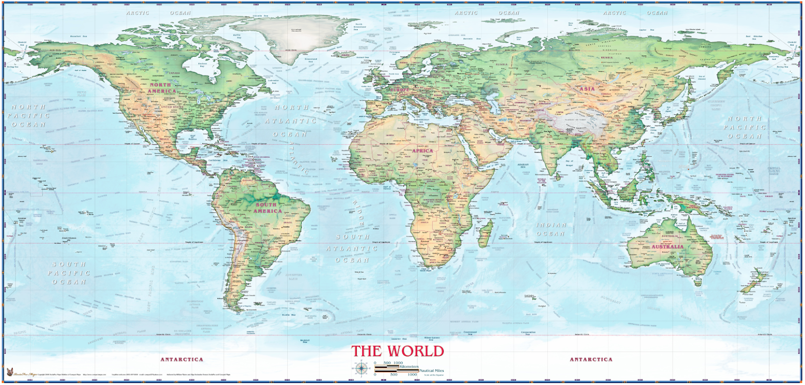 Light Ocean World Physical Wall Map By Compart Maps