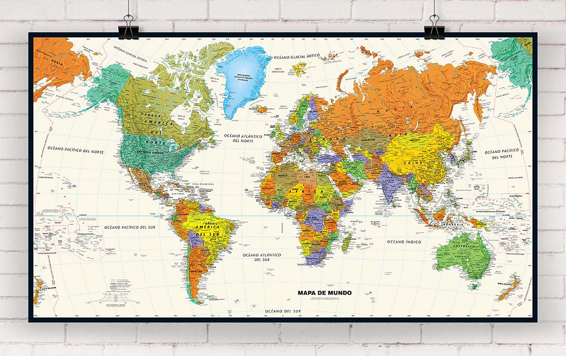 Contemporary Spanish Language World Wall Map