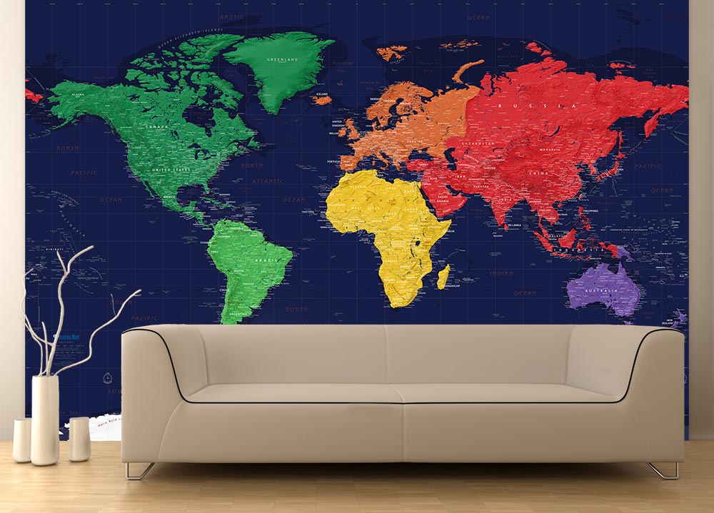 Dark Oceans World Political Map Wall Mural