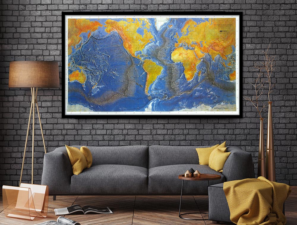 Ocean Floor Raised Relief World Map