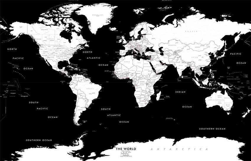 Black And White World Map Wallpaper Mural