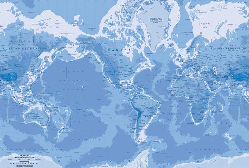 Blue World Map Mural