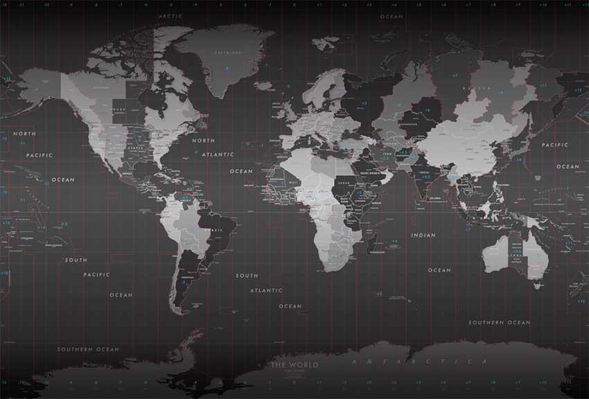 World Time Zones World Map Mural