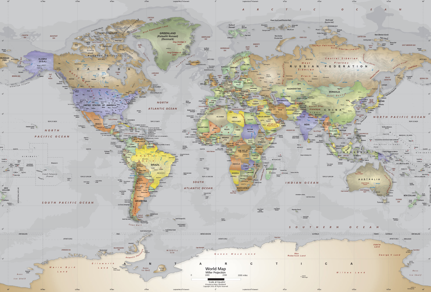 Grey oceans world map mural