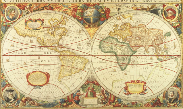 1630 old world map mural