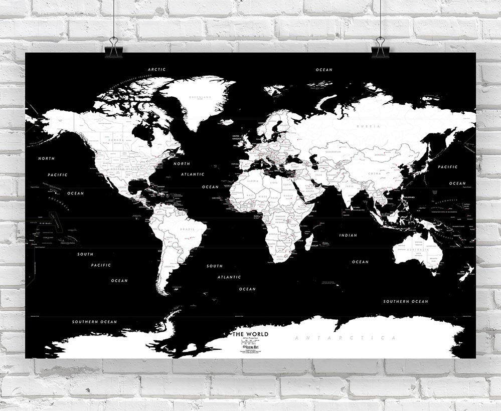 Black and White World Wall Map
