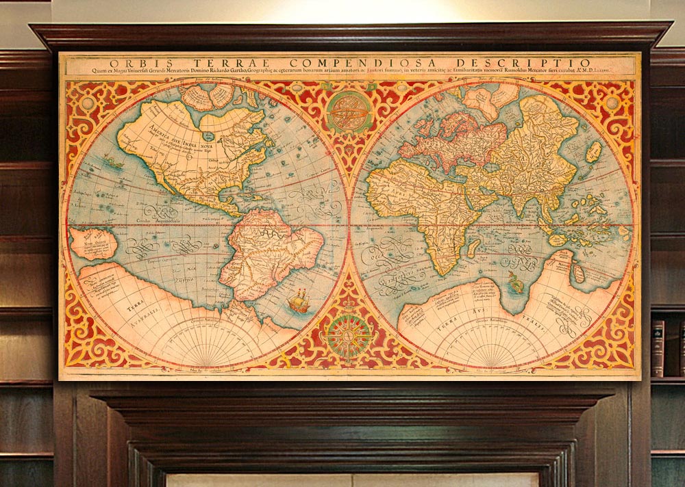 Historic World Map Print - 1637