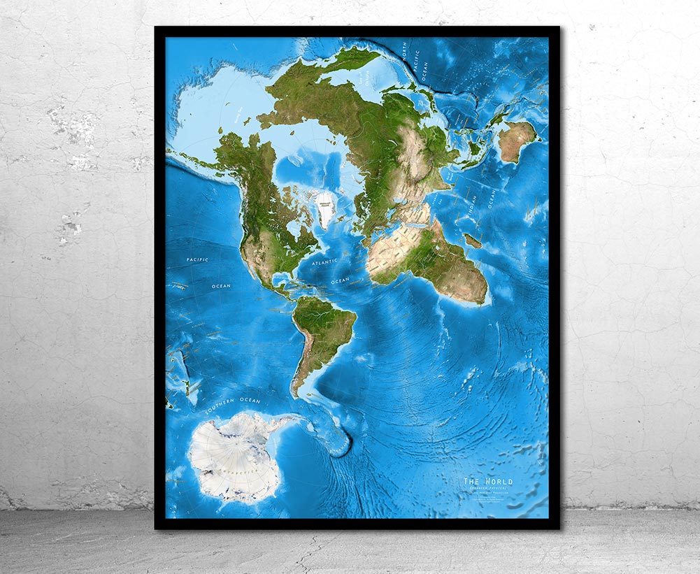 World Satellite Image Map - Oblique Mercator Projection